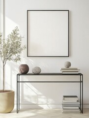 Simple Frame on White Wall with Modern Console Table and Decor