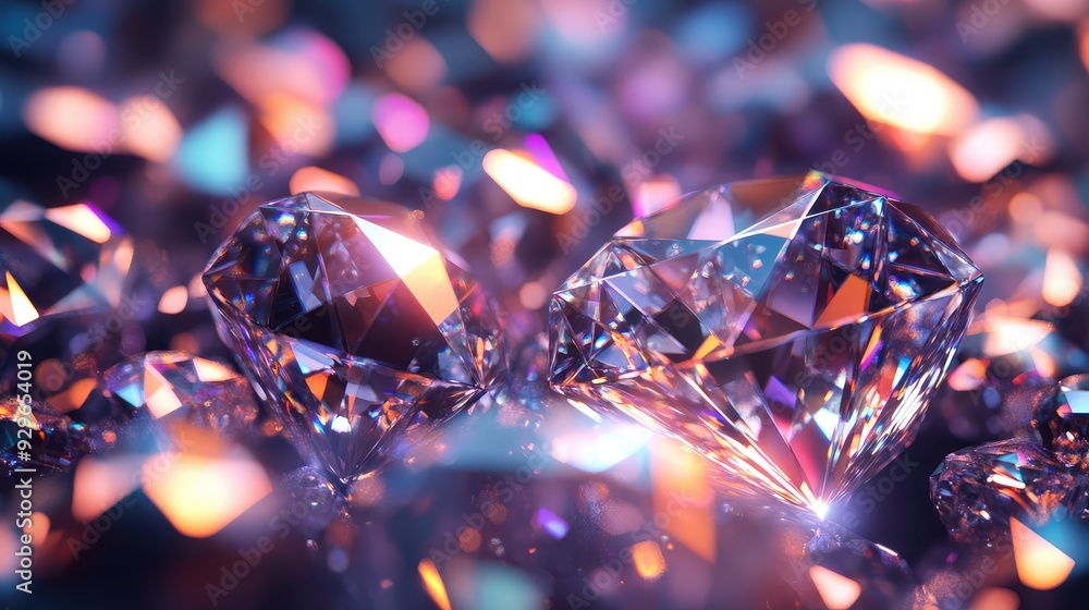 Poster a close-up of a gem-encrusted surface with light reflecting off the facets, creating a dazzling and 