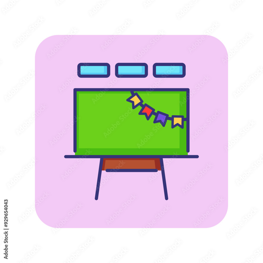 Poster blackboard line icon. chalkboard with flags. education concept. can be used for topics like classroo