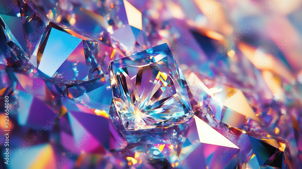 Poster a close-up of a gem-encrusted surface with light reflecting off the facets, creating a dazzling and 