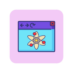 Atom in browser window line icon. Atom, orbit, nuclear. Education and science concept. Can be used for topics like physics, online studying