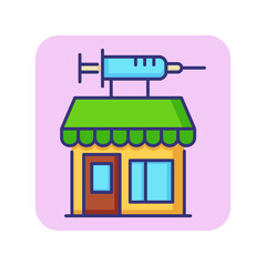 Hospital building with syringe on roof line icon. Clinic, medical service. Medicine concept. Vector illustration can be used for topics like healthcare, city infrastructure