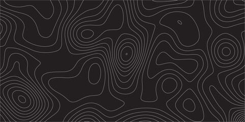 Abstract white on black background Topographic line map pattern. Contour elevation topographic and textured Background Modern design with black background with topographic wavy patted.	