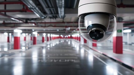 High-tech surveillance camera in parking lot