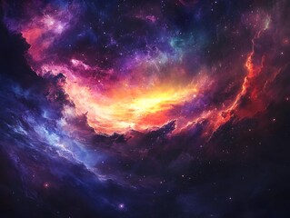 Fototapeta premium Captivating Cosmic Embrace A breathtaking view of a swirling galaxy with vibrant nebulae and glowing celestial bodies evoking a sense of wonder and the infinite mysteries of the universe