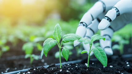 AI robot in a smart greenhouse optimizing plant