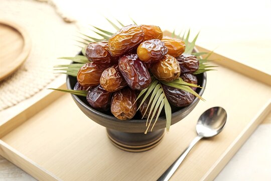 Dried Dates or sukha khajur or khajoor served in a bowl