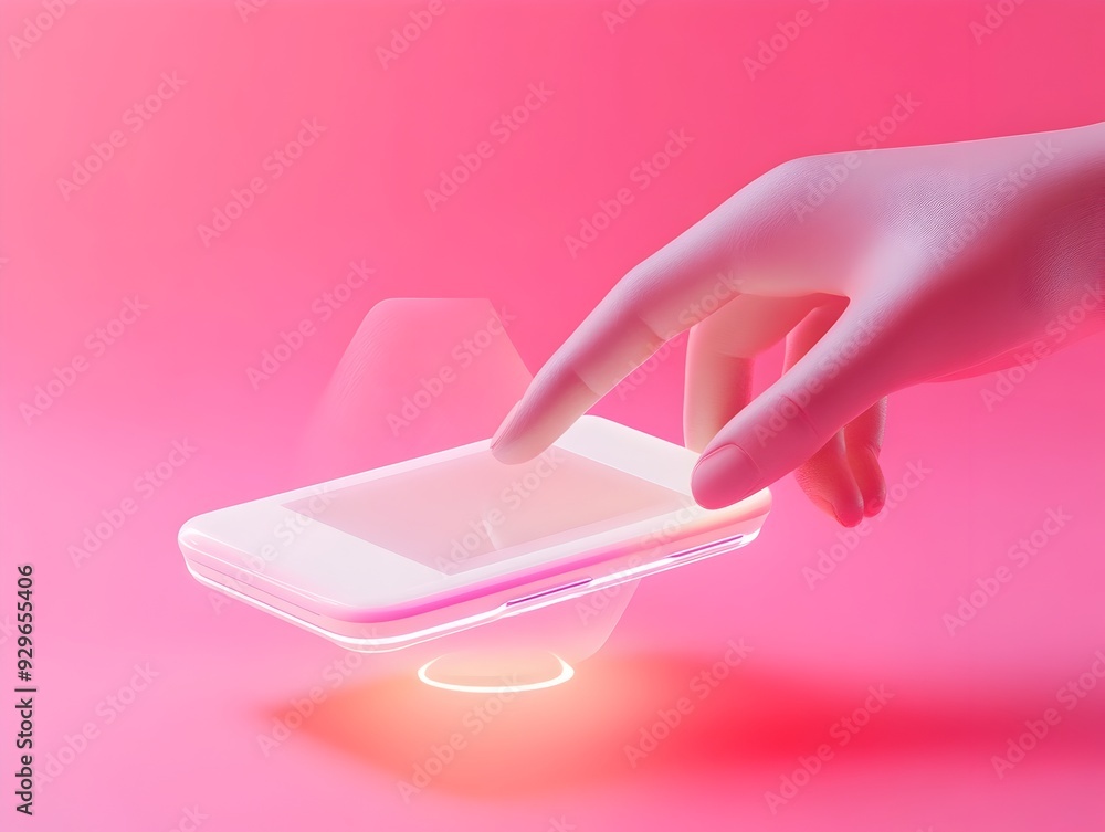 Poster sleek and minimal 3d rendering of a person making a contactless digital payment with a smartphone sh