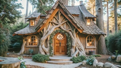 Fototapeta premium Rustic Treehouse with Wooden Door and Windows