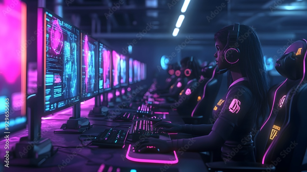 Poster A 3D rendered image of an esports team in matching jerseys