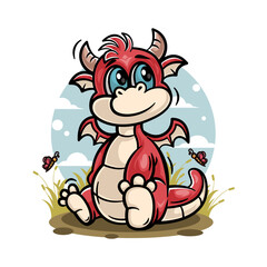 cute baby red dragon cartoon character design
