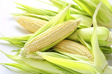 Sweet corn ears on white background