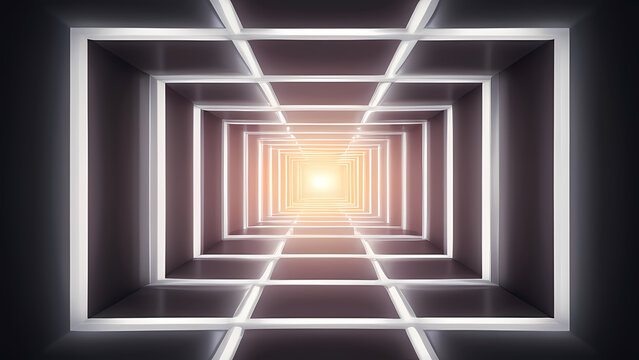 Abstract digital illustration of layered glowing rectangular frames 