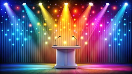 Podium with colorful background and stage lights, podium, lights, stage, advertising, colorful, background, presentation