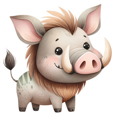 Cute cartoon warthog illustration with a happy expression. Perfect for children's books and educational materials.