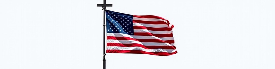 Obraz premium American flag with cross symbolizing faith, patriotism, versatility in marketing, and cultural significance, evokes strong emotions of hope, unity, and identity.