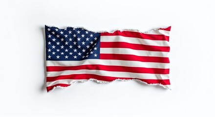 Obraz premium Tattered American flag, patriotic symbol, national holiday decoration, copy space for text, nostalgic, compelling visuals for marketing, education, events, advertising.