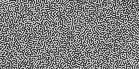 Turing reaction diffusion monochrome seamless pattern with chaotic motion. Linear design with biological shapes. Organic lines in Memphis. abstract truing organic wallpaper background.	