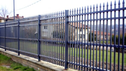 A Metal Fence With Pointed Tops and a Brick Base