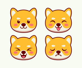 CUTE SHIBA INU EMOTICON BUNDLING VECTOR ILLUSTRATION