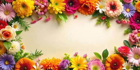 vibrant floral border on a light background, flowers, plants, border, vibrant,spring, summer, botanical, nature, colorful