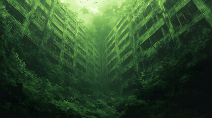 Obraz premium A green building with a lot of trees growing on it