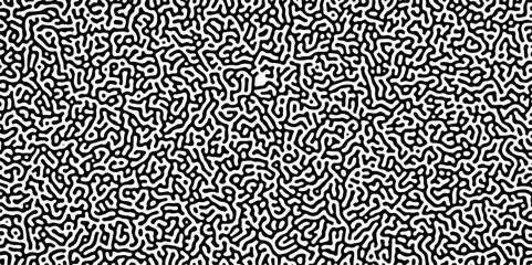 Turing reaction diffusion monochrome seamless pattern with chaotic motion. Linear design with biological shapes. Organic lines in Memphis. abstract truing organic wallpaper background.	