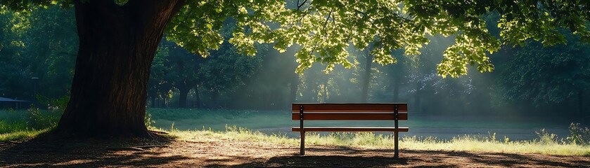 Bench in a Forest with Sunlight Streaming Through the Trees - Photo