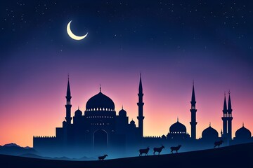 A beautiful night sky with a crescent moon