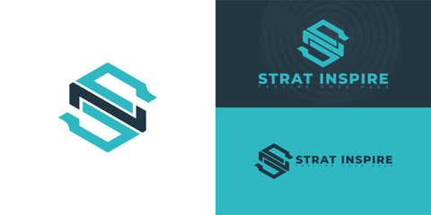 Abstract hexagon initial letter SI or IS in blue isolated on multiple background colors. The logo is suitable for software construction consulting logo design inspiration templates.