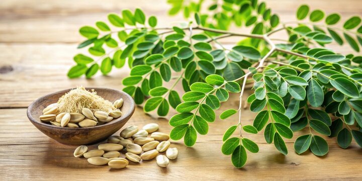 Moringa tree with leaves, seeds, and extract used for medicinal and nutritional supplements, Moringa, tree, leaves, seeds