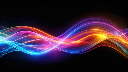 Colorful light waves in motion on black background, radiant colors blue, purple, orange, Colorful, light waves, motion