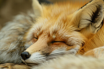 Adorable red fox sleeping peacefully, wildlife relaxation
