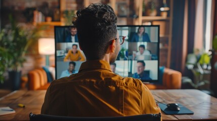 LGBTQ business leader conducting a virtual meeting with the team, diverse professionals on screen, professional home office, inclusive and efficient remote collaboration, engaging discussion