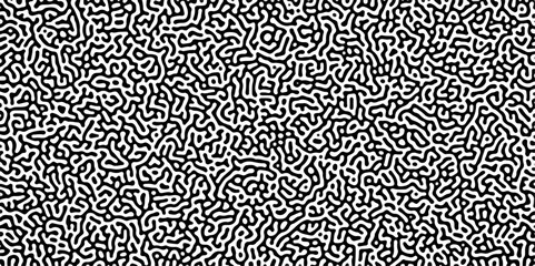 Turing reaction diffusion monochrome seamless pattern with chaotic motion. Linear design with biological shapes. Organic lines in Memphis. abstract truing organic wallpaper background.	