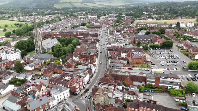 Dorking town Surrey England drone,aerial 4K footage
