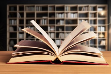 book open pages on the shelf in library
