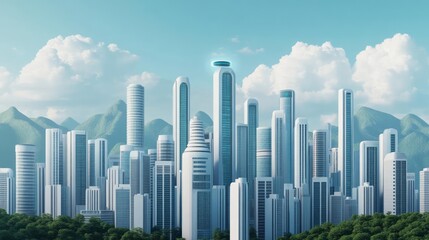 Obraz premium Futuristic city, AI integration, smart technology, holographic interfaces