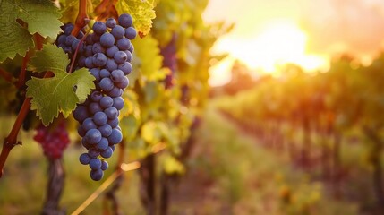 Vineyards with blurred sunset backgroun