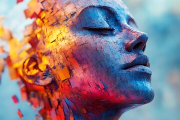 Digital Abstract Portrait with Eyes Closed 3D Illustration