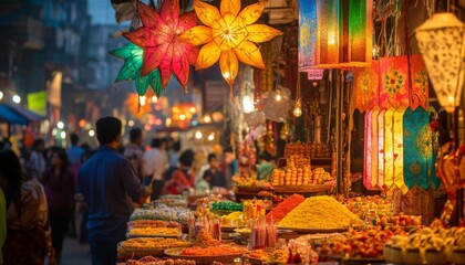 Vibrant Street Market in India.