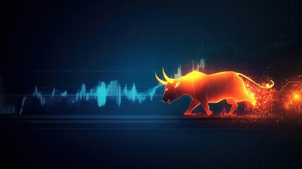 A glowing bull charging upwards with a bear pulling downwards on a stock market graph, representing the struggle between bullish and bearish trends