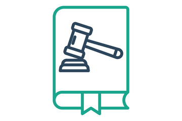 Law book icon. book with gavel. line icon style. icon related to law and justice.  law elements vector illustration