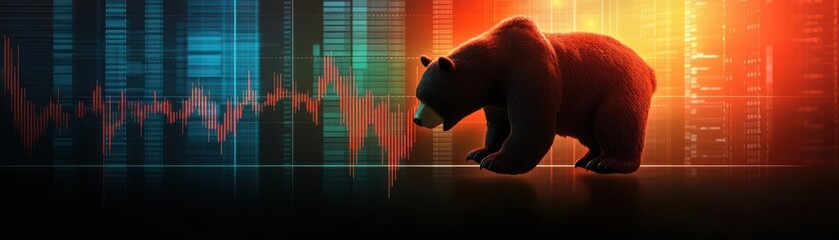 Bear crushing stock charts beneath its weight, a powerful depiction of a market downturn and economic challenges