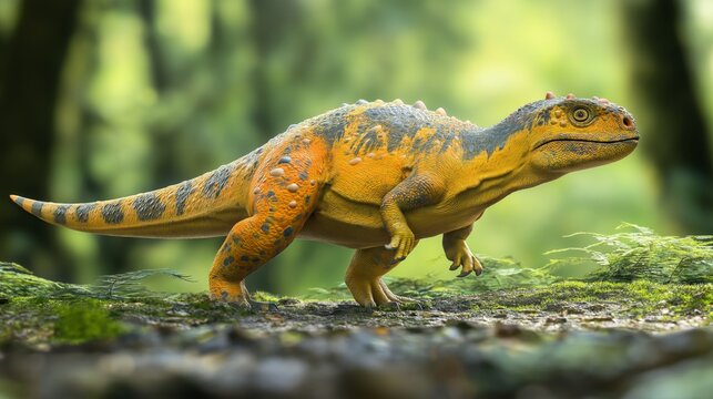 Psittacosaurus in imagination, dinosaur in nature landscape, prehistoric creature