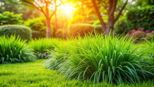 Lush green Paspalum urvillei grass in a sunny garden setting, green, grass, nature, plant, Paspalum urvillei, vibrant