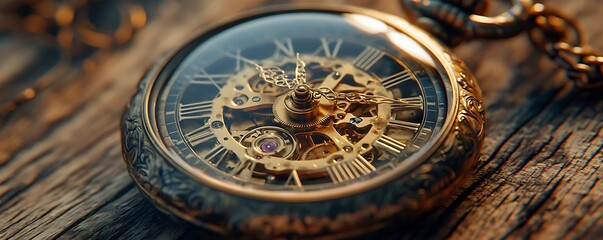 Vintage Pocket Watch with Ornate Design - Close-up Photo