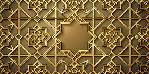 Fototapeta premium Intricate golden lined motif geometric Islamic patterns for Eid ul Adha and Eid ul Fitr celebration, Islamic
