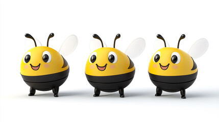 Obraz premium Cheerful animated bees dancing in unison on a bright background