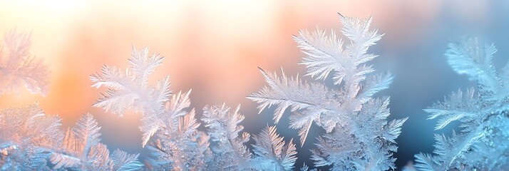 Closeup of Delicate Ice Crystals on a Window Pane with a Blurry Background, a Photo